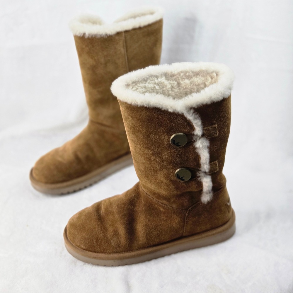 Koolaburra by UGG Victoria Short Chestnut Suede Fur Bow Boots 1096409 Womens 7
